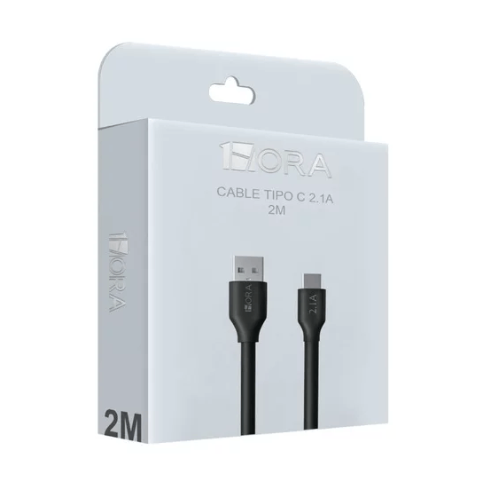 1HORA Cable Con Entrada Tipo C De 2 Metros Para Carga 2.1A CAB243