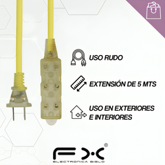 Extensión eléctrica amarilla de 5 metros con 3 contactos FX EX-405M